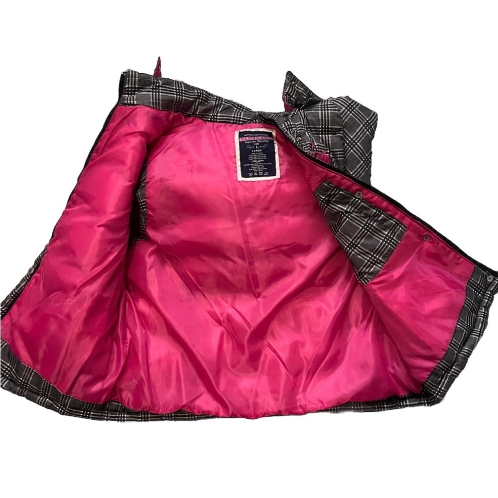 US Polo Assn. Plaid Puffer Vest Hooded Faux Fur NWOT L Pink/Black - Picture 9 of 9